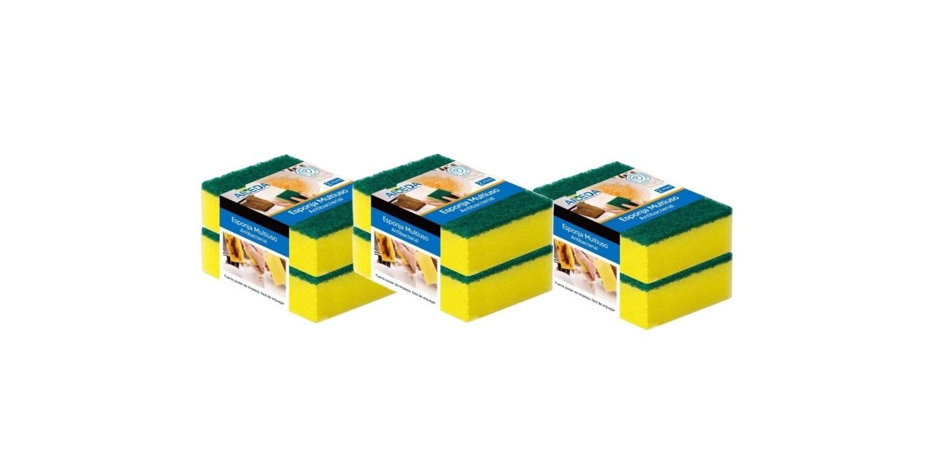 Aileda 3 Pack Esponja Antibacterial 2 unidades por Pack (6 esponjas en total)