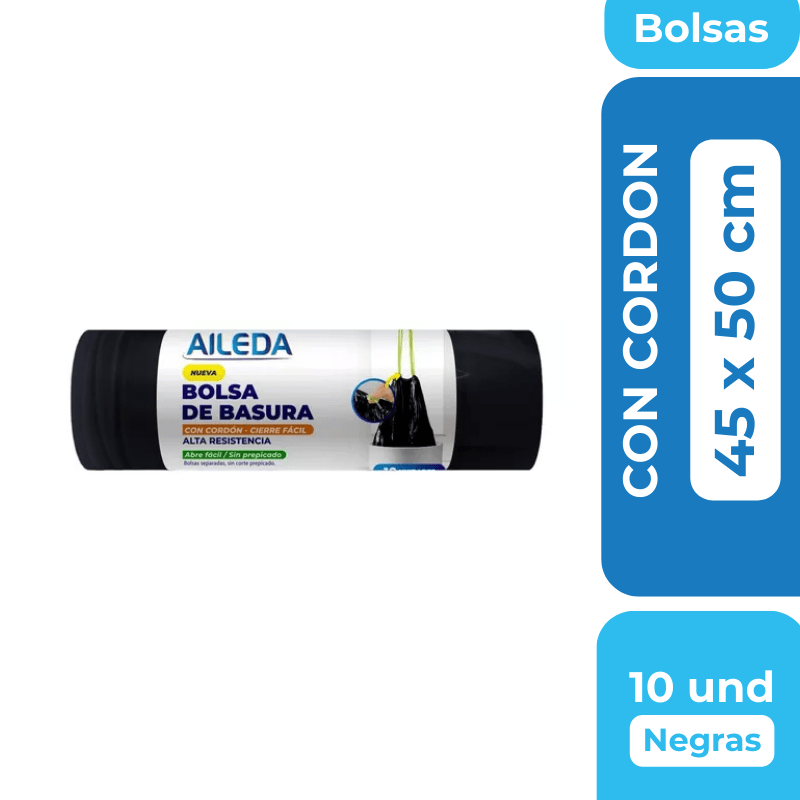 BOLSA DE BASURA DE 45X50 CM CON CORDÓN 10 UN- AILEDA