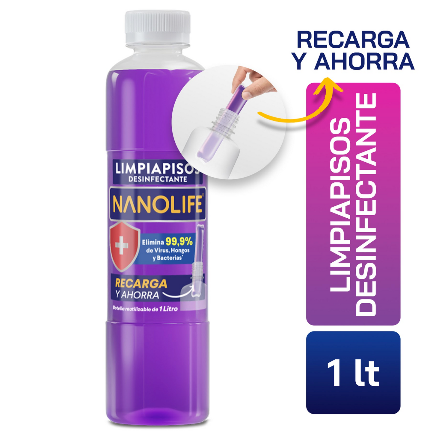 Nanolife Limpia piso desinfectante lleno Lavanda + Recarga Gratis