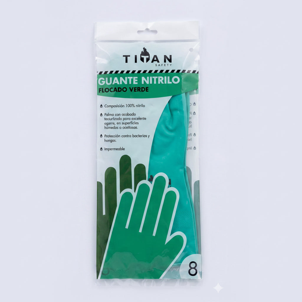 TITAN Guantes de Nitrilo Flocados Talla 8 Para Limpieza
