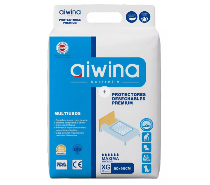 Sabanilla Premium Aiwina 10 Un (para bebés, adultos mayores y mascotas)