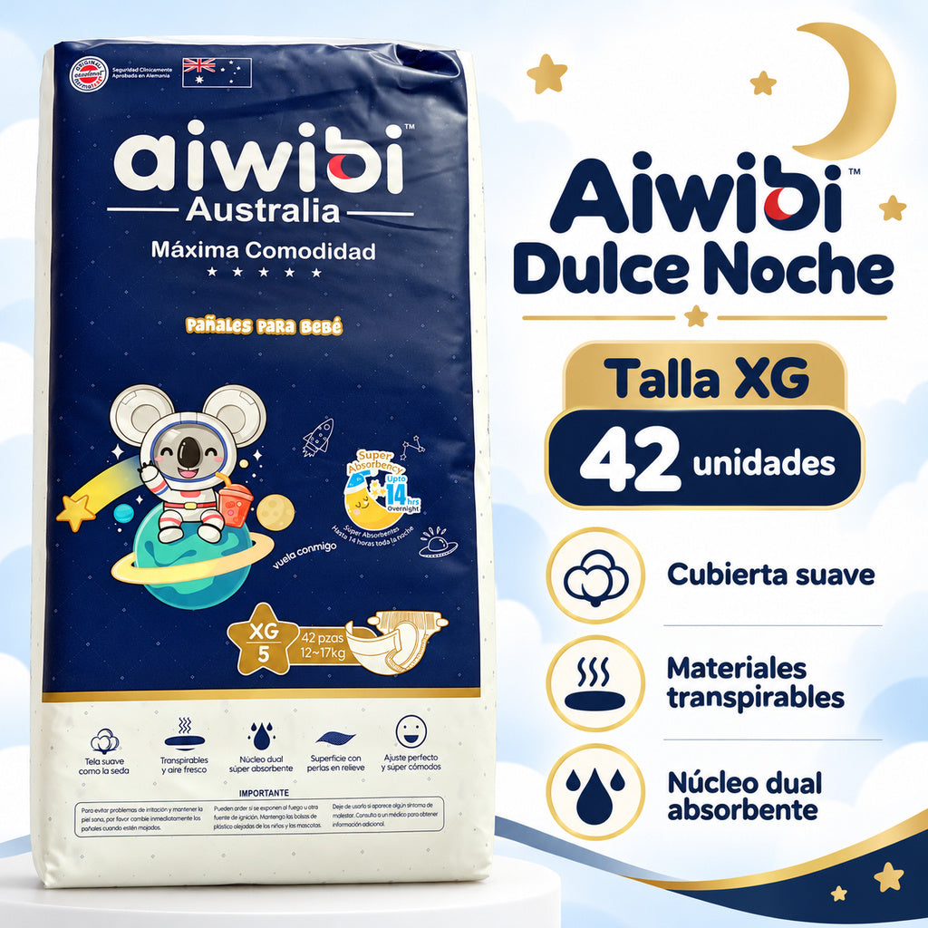 Pañales Aiwibi Dulce Noche XG – 42 unidades características