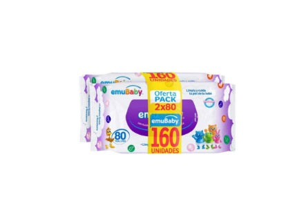Toallas Húmedas Emubaby con Tapa, 1 pack de 80 Unidades cada paquete (vienen 2)