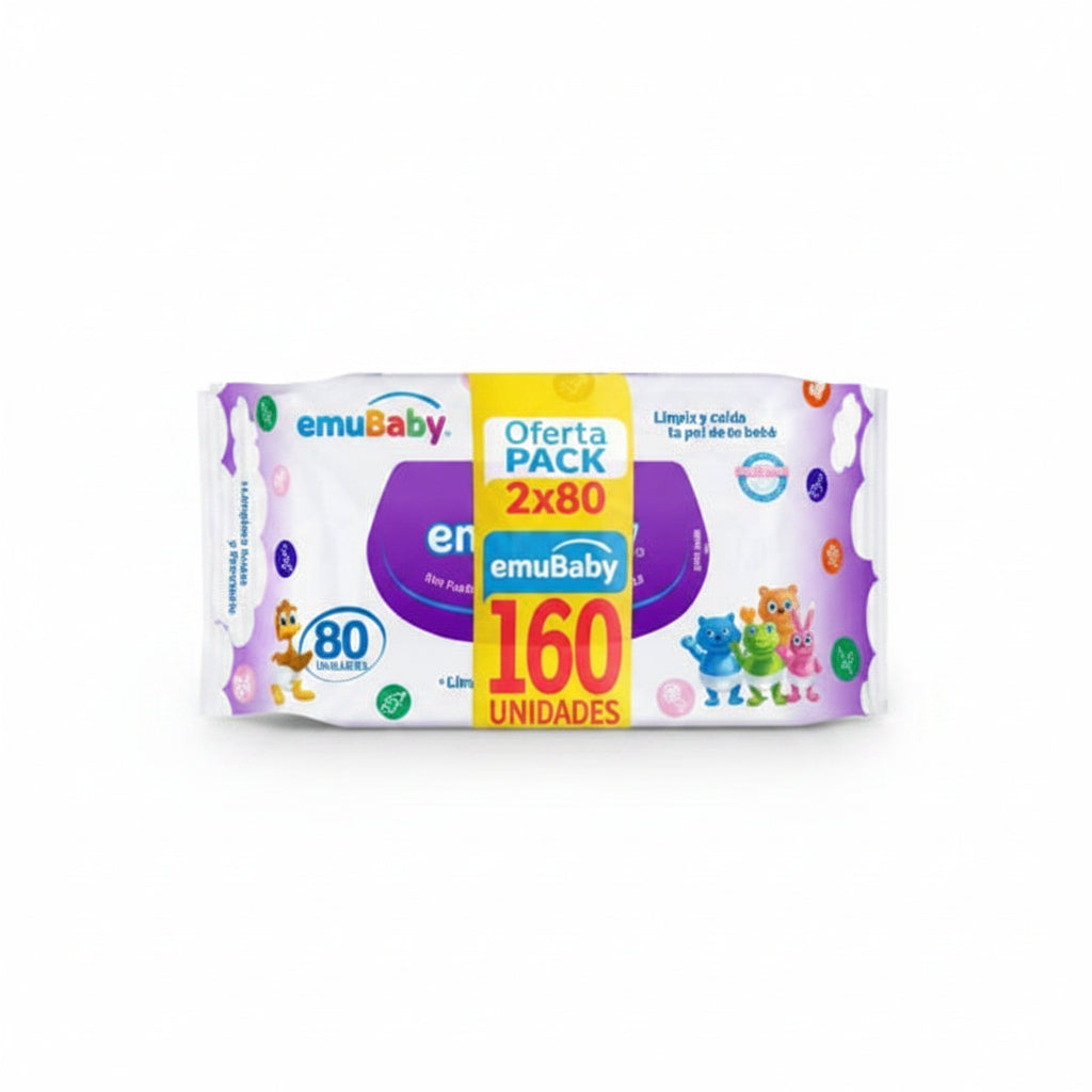 EMUBABY con Tapa Toallas Húmedas pack 2 de 80 Unidades