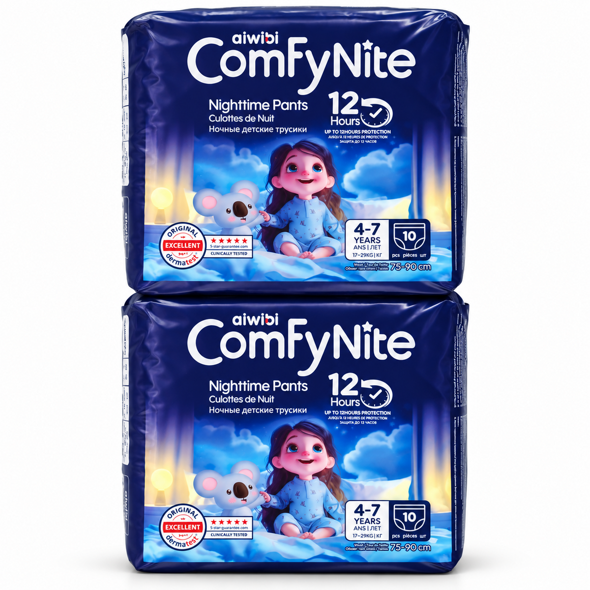 Aiwibi ComfyNite pack 2 pañales calzón nocturnos para niños de 4 a 7 años, 20 unidades