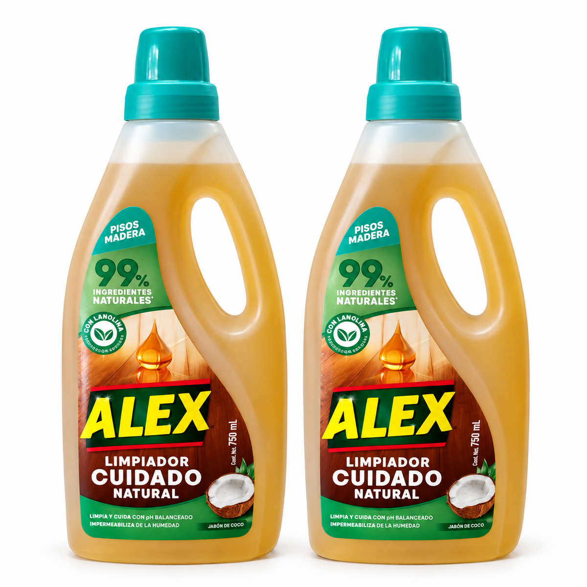 Pack 2 ALEX Limpiador Cuidado Natural para pisos de madera 750 ml