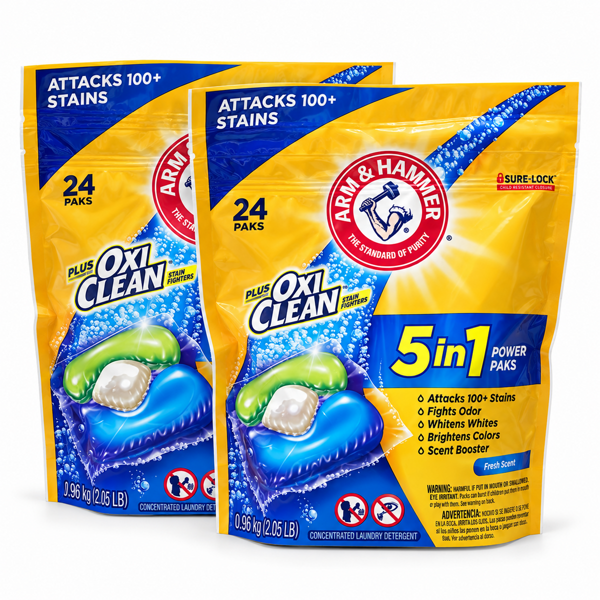 Pack 2 ARM & HAMMER OxiClean 5 en 1 de 24 cápsulas cada uno