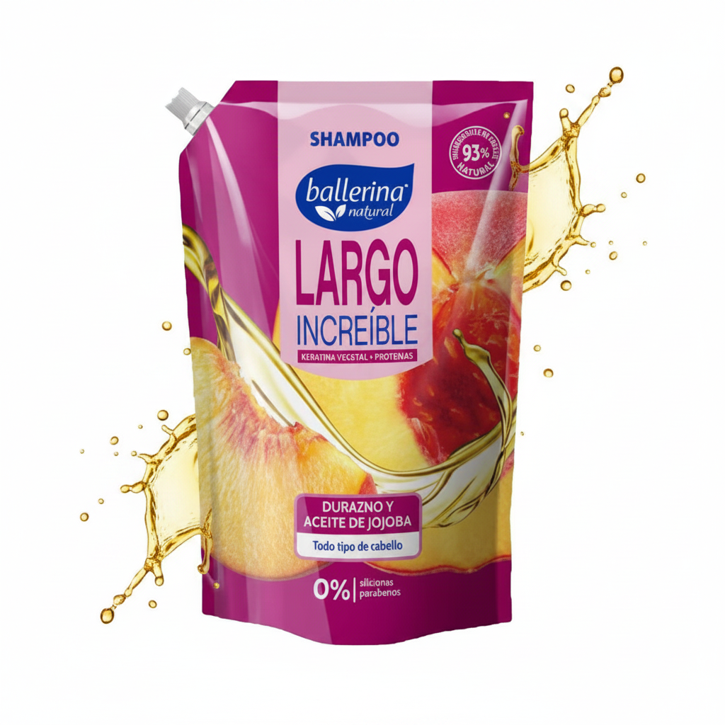 BALLERINA Shampoo Largo increíble Durazno jojoba, 750 ml
