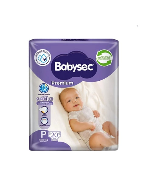 Pañales para Bebe Babysec Premium 20 unidades Talla P