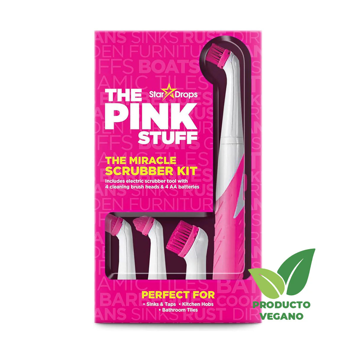 El Kit de Limpieza Miracle Scrubber 4 cabezales de cepillo de limpieza The Pink Stuff - 🌱 🇬🇧 Producto Vegano del Reino Unido