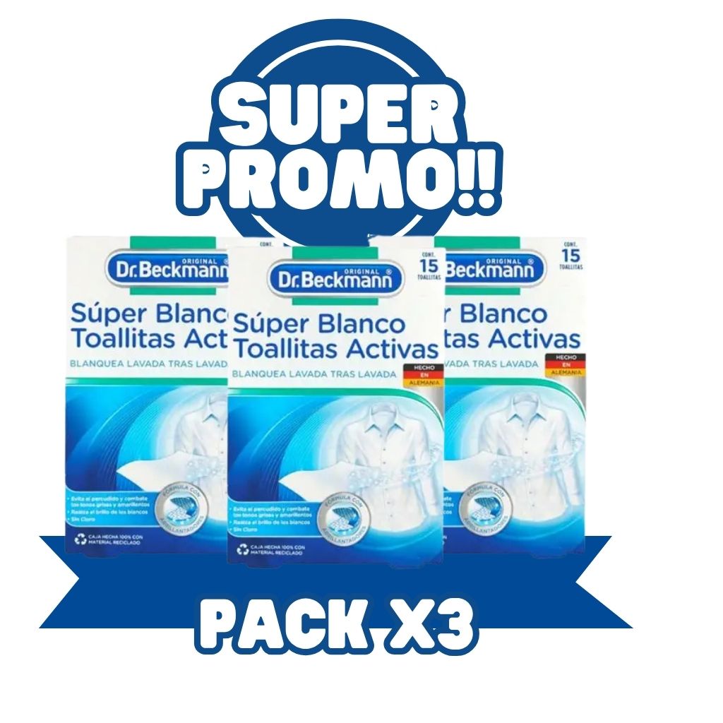 DR. BECKMANN Toallitas Activas Súper Blanco 3x15un