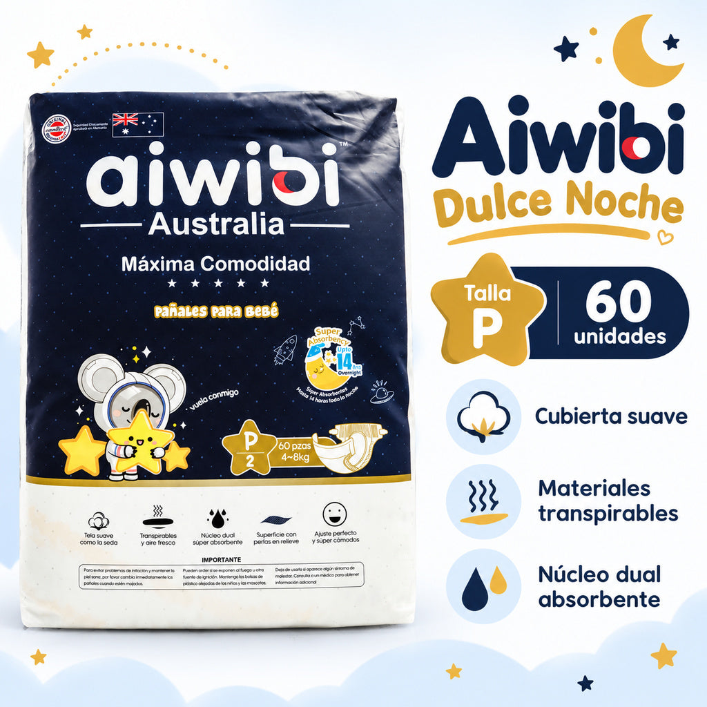 Pañales Aiwibi Dulce Noche P – 60 unidades características