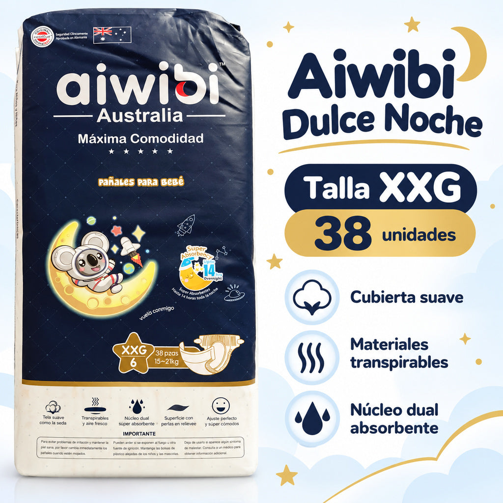 Pañales Aiwibi Dulce Noche XXG – 38 unidades características