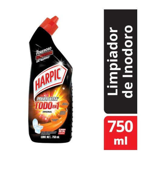 Limpiador Desinfectante Desincrustante para Inodoros Harpic Power Ultra Todo en Uno Citrus 750 ml