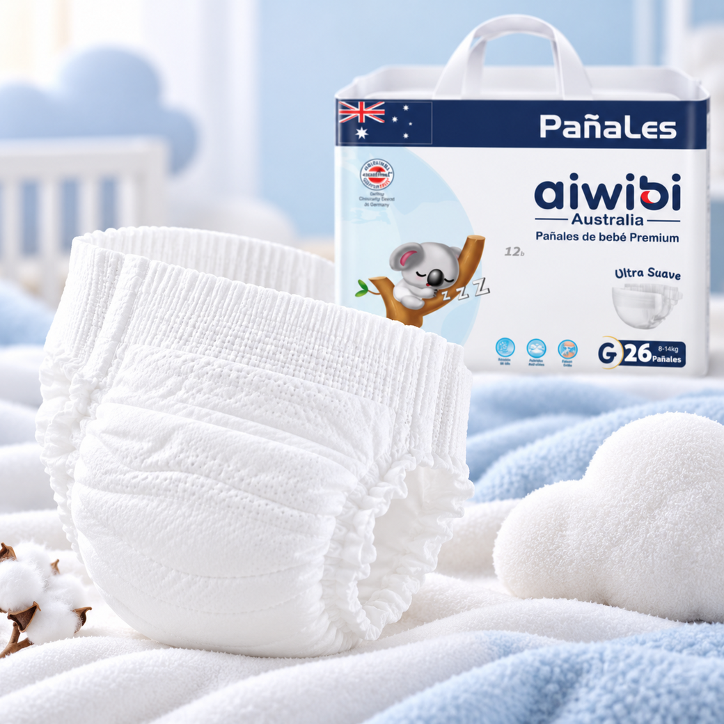 Detalle de textura suave y ajuste de Pañales AIWIBI Premium