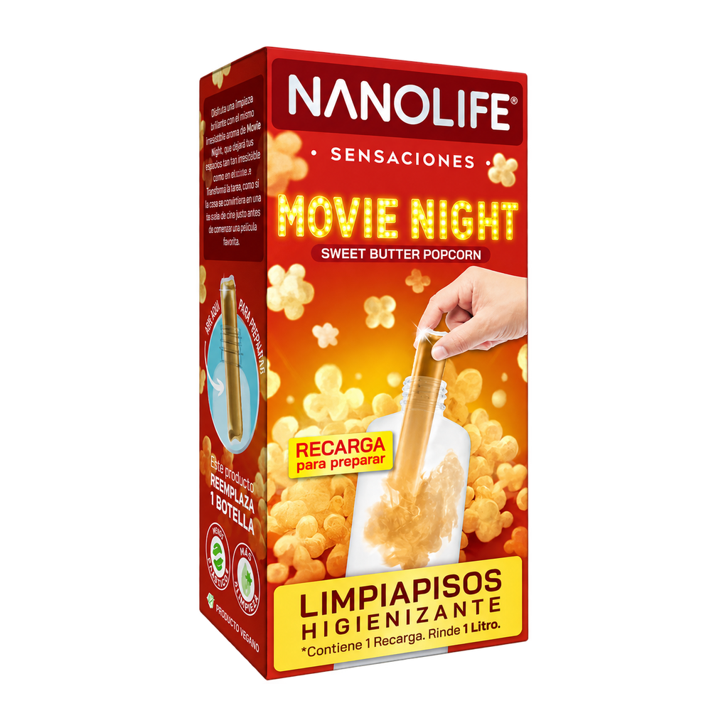 Caja de recarga Nanolife Movie Night para preparar 1 litro de limpiapisos higienizante