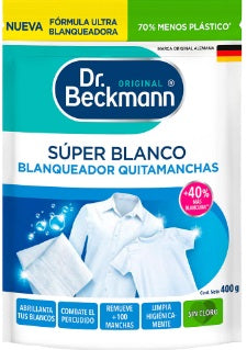 Súper Blanco Blanqueador Quitamanchas para Lavado de Ropa 400 gr Dr. Beckmann. Producto Alemán Sustentable