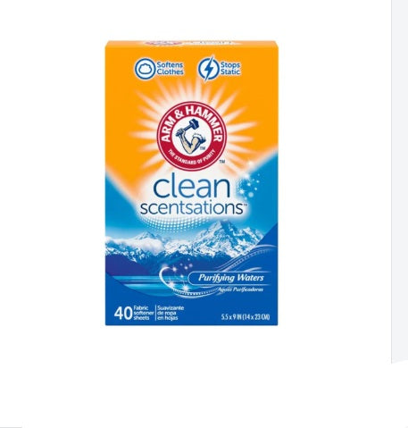 Toallitas Suavizantes Anti Estática para Secadora Arm & Hammer Clean Scentsations™ aroma Purifying Waters (40 unidades)